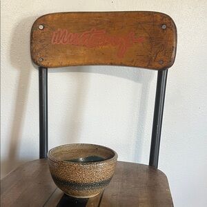 Handmade pottery bowl (cereal size) natural brown with blue inner glaze